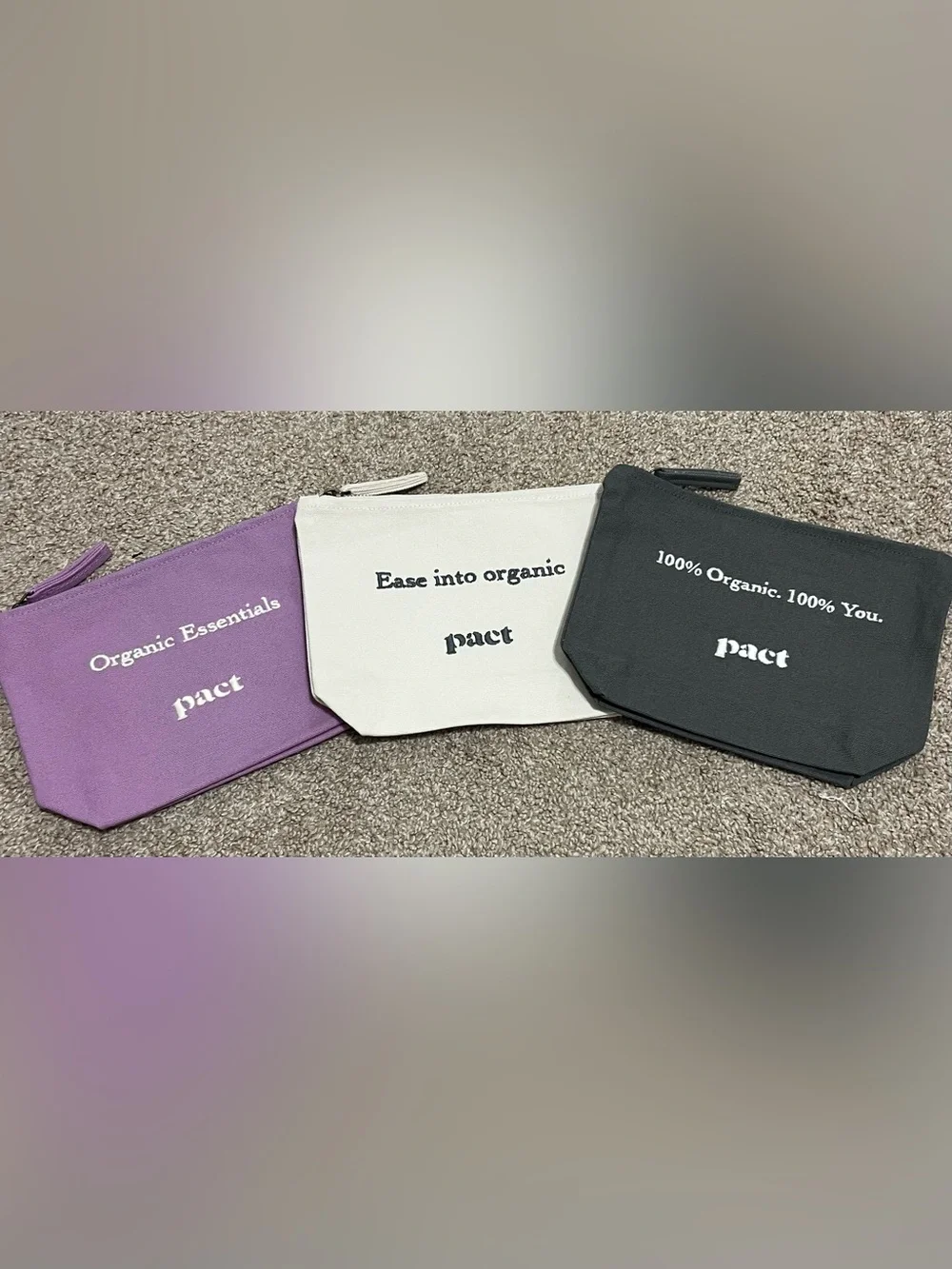Pact 100% Organic Cotton Multi Use Trio Bag Set in Black, Cream & Purple NEW!